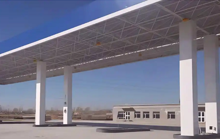临夏钢结构加油站罩棚_螺栓球网架_挑檐_形象柱!